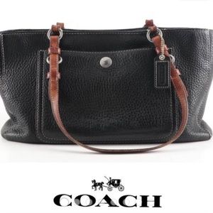 SOLD COACH Chelsea black leather shoulder bag with brown leather straps F10892